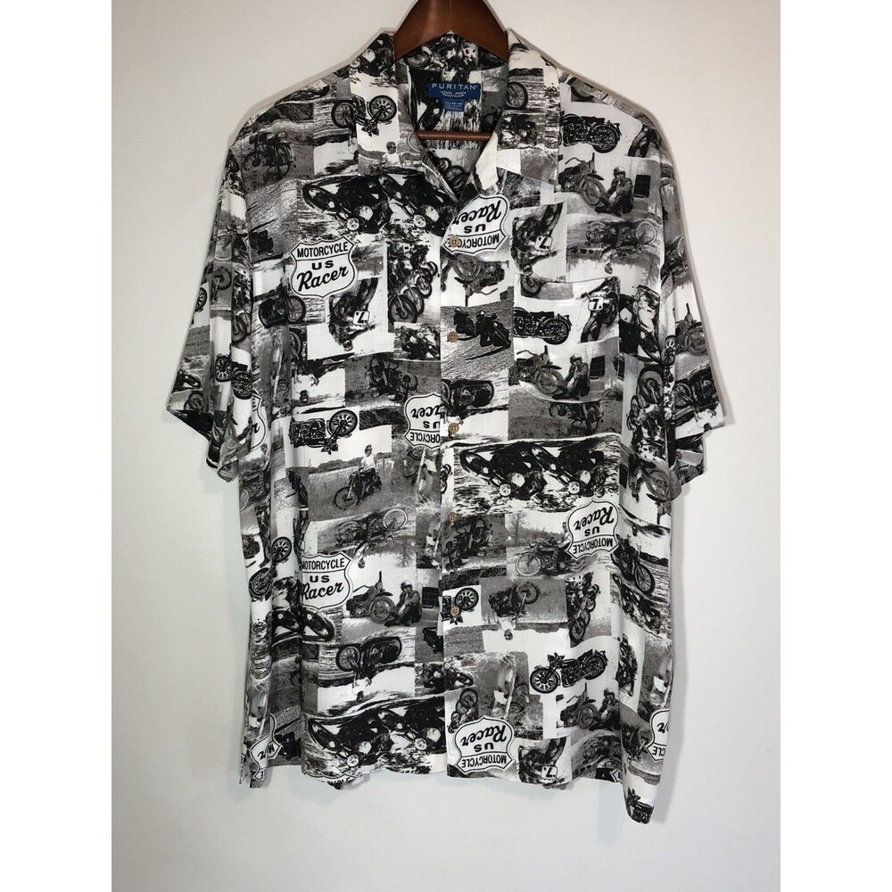 Puritan Retro Motorcycle US Racer Button Down Shirt Mens XL (46-48) EUC